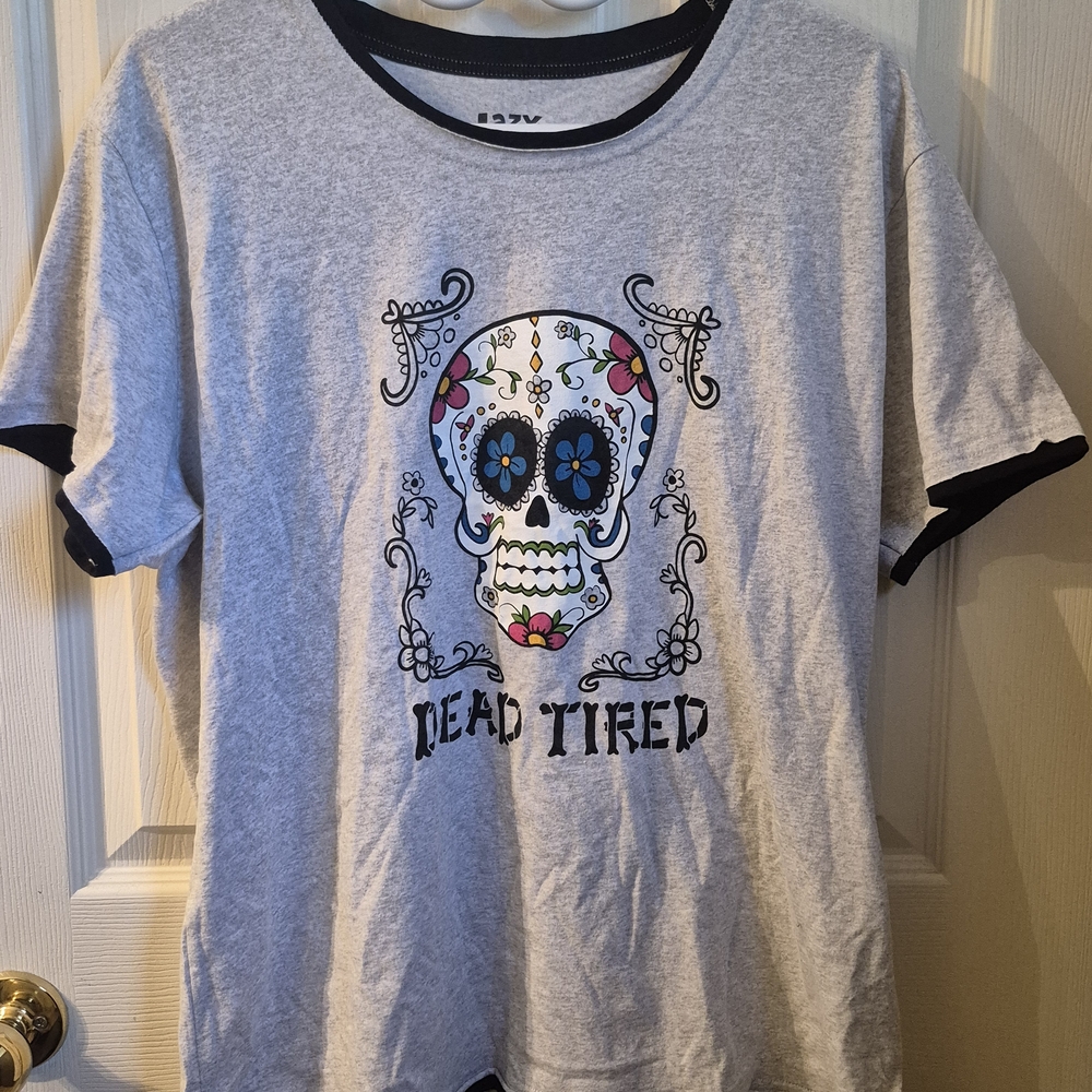 Lazy One Gray 'Dead Tired' Skull T Shirt